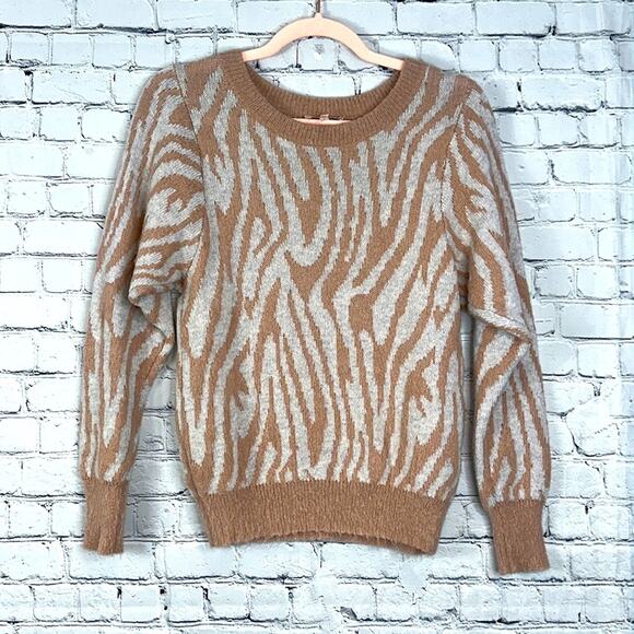 REBECCA TAYLOR Zebra Print Merino Wool Blend Sweater Brown XS* - Picture 5 of 8